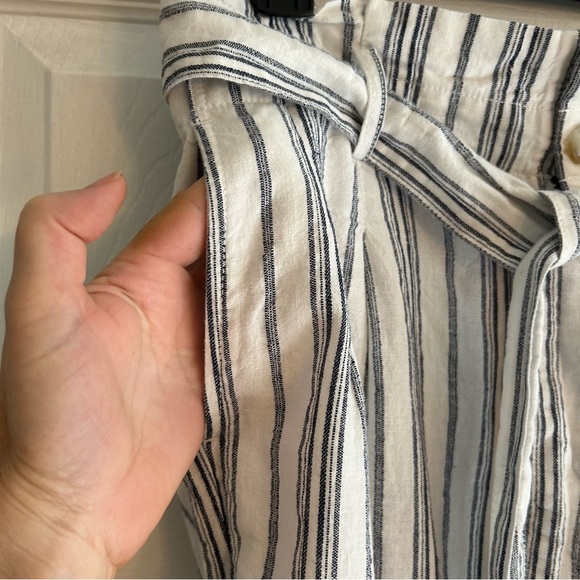 Madewell Women's Linen Cotton Blend Paperbag pants blue white belted size 12 - Picture 10 of 12